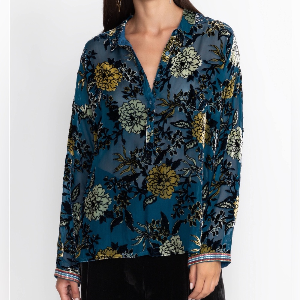 Johnny Was Cadeki Stila Silk-Blend Velvet Burnout Top‎
